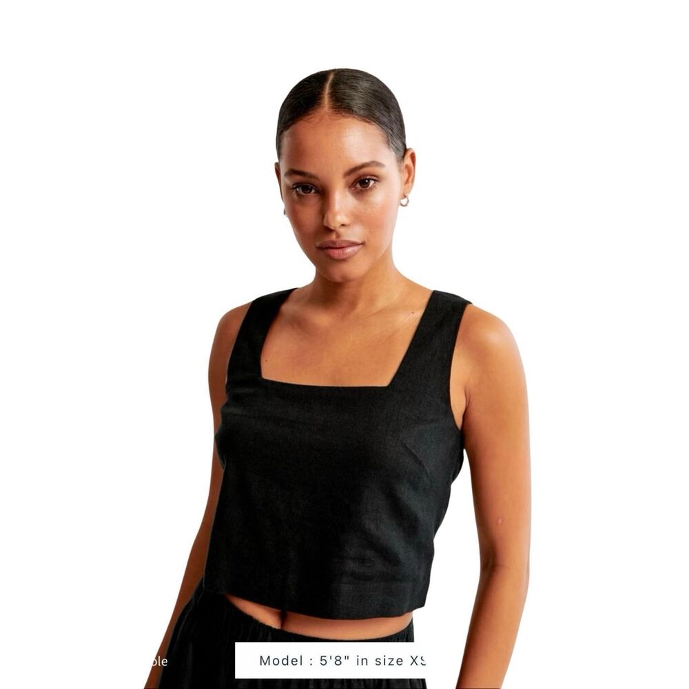 Abercrombie & Fitch Black Linen Blend Square Neck Crop Top Size XS